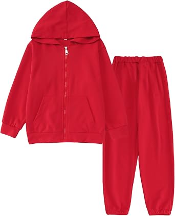 Ritatte Little Girls Boys Sweatsuit Solid Zipper Hooded Sweatshirt Tops Sweatpants Jogger Set Kids 2Pcs Fall Winter Outfits