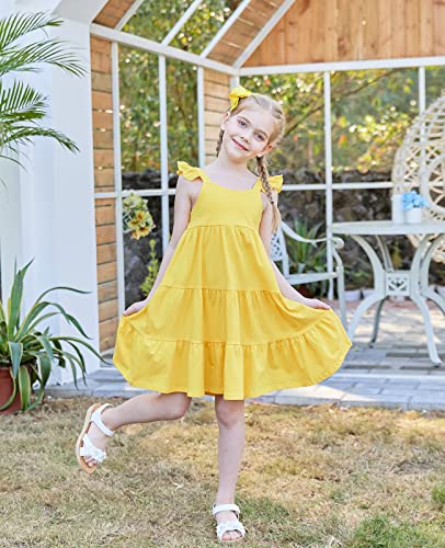 Vieille Summer Dress For Toddler Girls 3T 4T Yellow Ruffle Tiered Sundress Holiday Sleeveless Smocking Casual Dress #TOP2