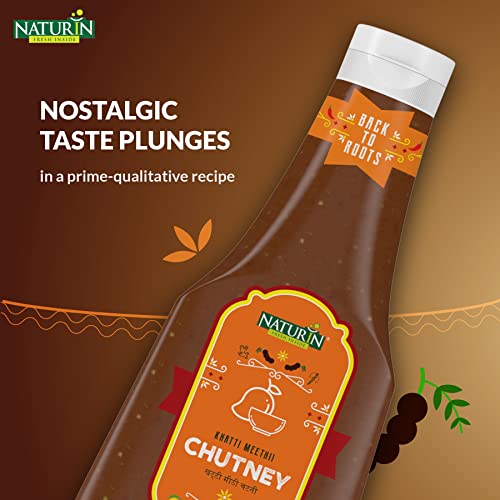 Image of Naturin Khatti Meethi Chutney - Homemade Style Chatpati Imli Chutney - Sweet & Sour Tamarind Sauce - Made with Traditional Indian /Asian Saunth Condiment for Dipping - 425gm