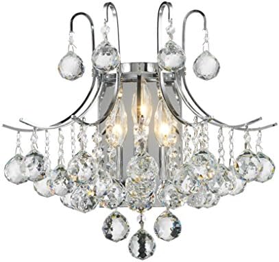 Worldwide Lighting Empire Collection 3 Light Chrome Finish and Clear Crystal Wall Sconce 16" W X 16" H Large