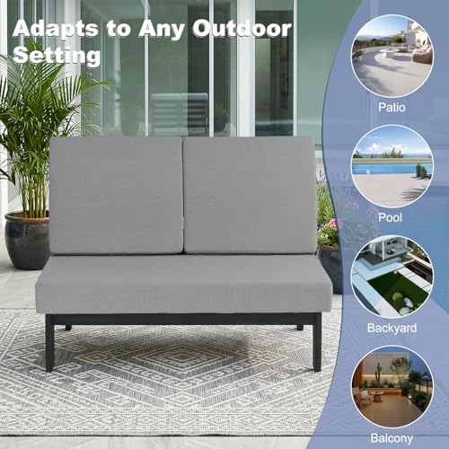 Image of Pia Ricoo 1-Piece Patio Furniture Set, Outdoor Loveseat with 4.5-Inch Thick Cushions, All-Weather Outdoor Sofa for Backyard, Deck, Lawn - Gray /Dark (Split Back)