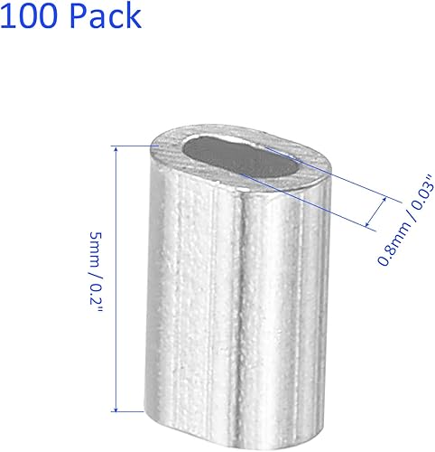 Miniatura 3 de Paquete de 100 fundas ovaladas de aluminio para crimpado, cuerda de alambre de 0.031 in, para valla de jardín (0.197 in)