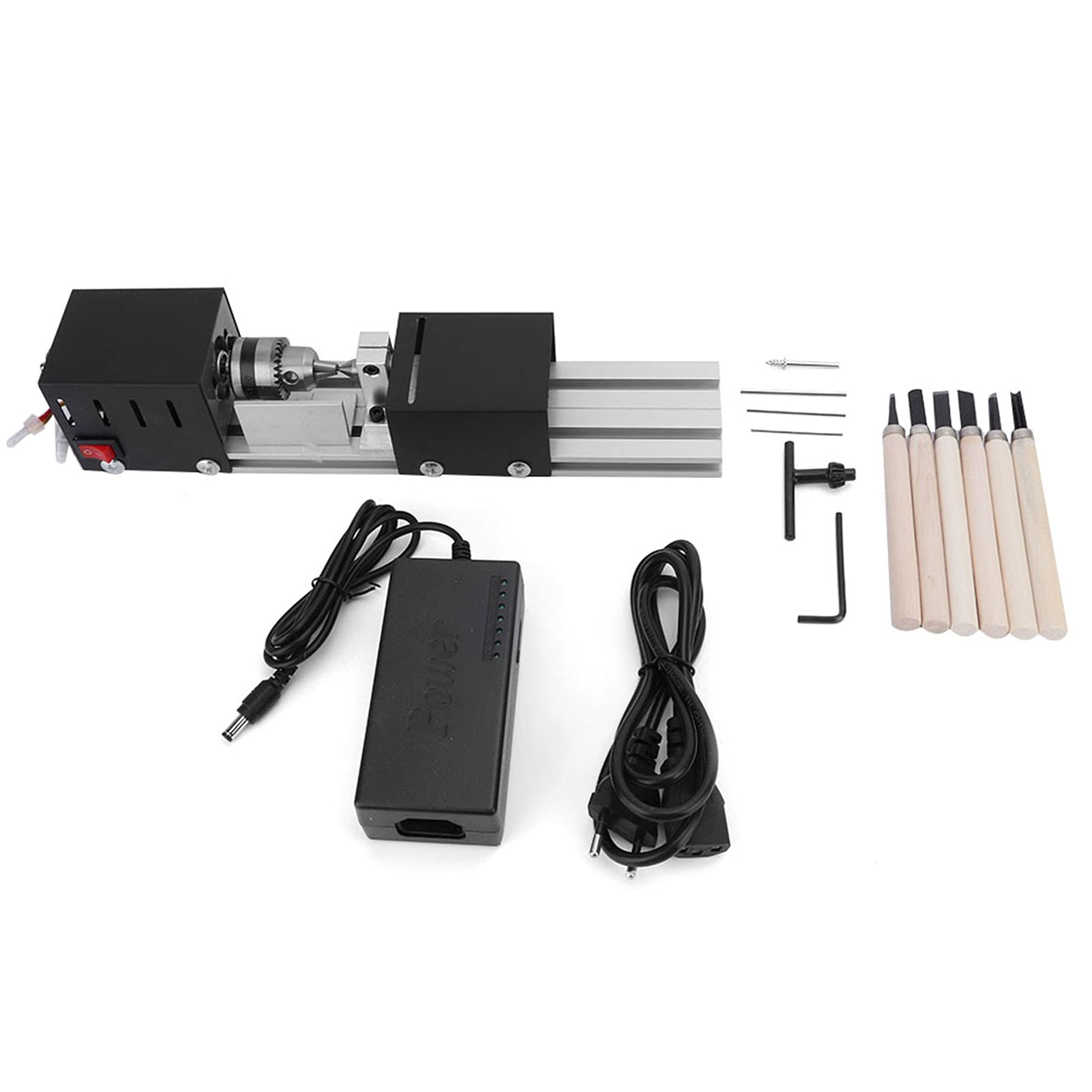 FTVOGUE Máquina de Granos Torno Cuerpo de Metal Completo Mini Bricolaje Torno de Madera Molienda Pulido Taladro Herramienta(EU plug)