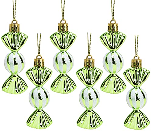 Christmas Concepts® Pack of 6-80mm (3.2) Mini Sweet Shaped Baubles – Shiny & Glitter Decorated – Christmas Tree Decorations (Lime Green)