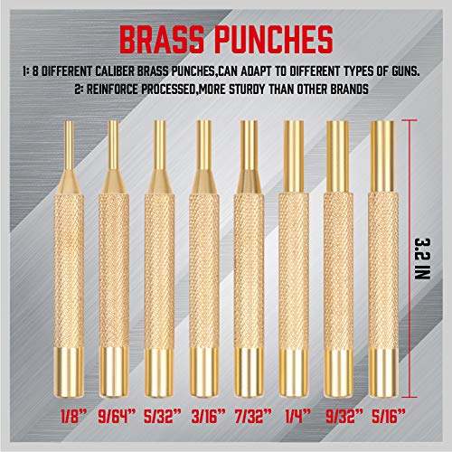 Sedy 18-Pieces Roll Pin Punch Set, Roll Pin Starter Punch, Brass, Steel, Plastic Punches & Brass/Polymer Hammer. Red Storage Carring Case Provided #TOP4