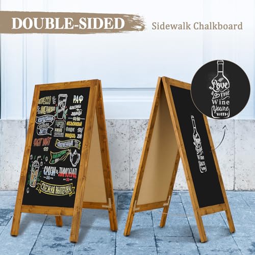 Image of Double-Sided Magnetic 40 inch x 20 inch Yellowish-Brown Chalkboard Sign | Wooden A-Frame Sign, Sandwich Board Signs Outdoor, Chalkboard Easel, Menu Board for Restaurant, Business or Wedding