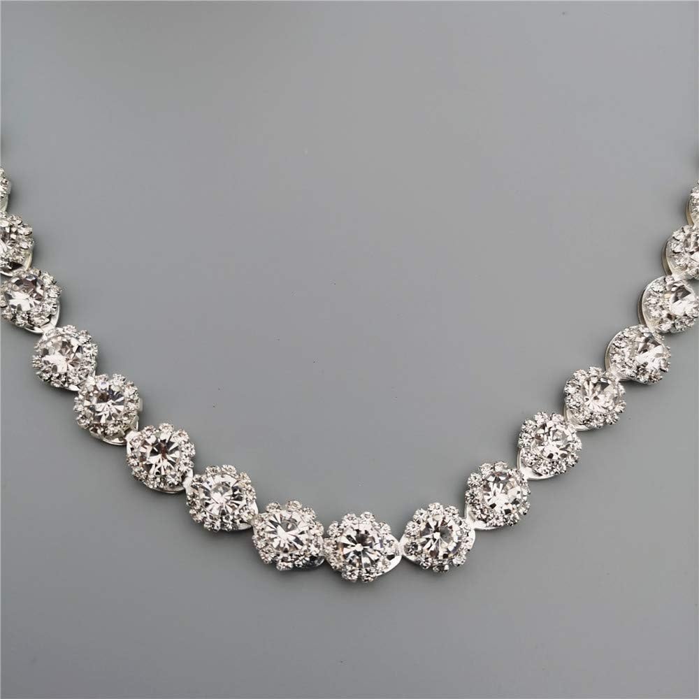 1 Yard Glass Rhinestone Crystal Trim Chain Floral Diamante Ribbon Crystal Metal Chain Collar Trim Wedding Dress Clothing Accessories Necklace Jeans Headwear Sewing Crafts Decoration 0.47" Wide