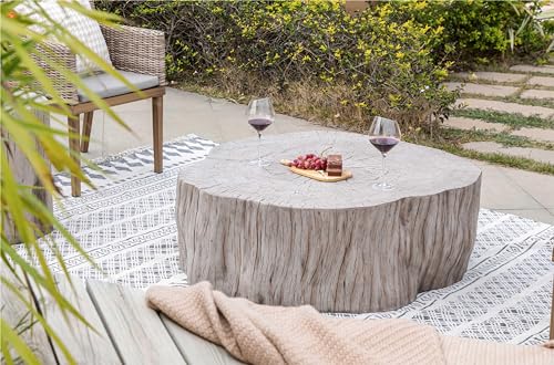 Elementi Daintree Concrete Coffee Table, Natural Style, Stump, Tree Trunk, Round Coffee Table Decor for Patio, Living Room, Indoor & Outdoor (Large-GFRC) (Drift Wood)