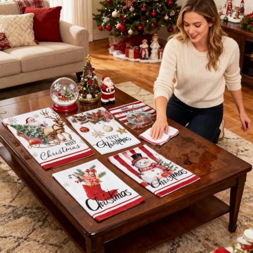 Serviette de Noël absorbante anti-trace en microfibre pour maison et fêtes - 6