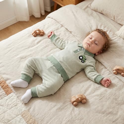 Image of VISGOGO Baby Boy Clothes Toddler Fall Winter Outfit Sweater Toddler Boy Striped Clothes 6 12 18 Months 2 3T 4T Pant Set