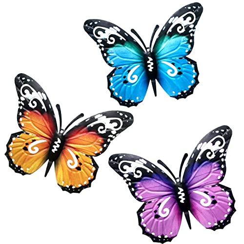 VEGCOO 3 Stücke Metall Schmetterlinge Deko, Outdoor Große Garten...