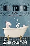 Vintage Metall-Blechschild Bullterrier Hund Bad Seife Poster Lustige Badezimmer Schilder...