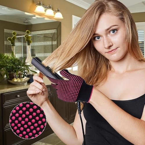 ZhongShuang 2 Stücke Hitzebeständige Handschuhe，Hitzehandschuh Lockenstab，Hitzeschutz Handschuh Wärmedämmung Für Haarstyling, Frisur Und Frisur（Kommt Mit Vier Clips）