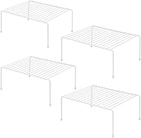 JBESUHI 4-Pack Medium Cabinet Shelves 13.1x10.2 Inch White - Stackable Storage Organizers for Kitchen Fridge Pantry Bathroom