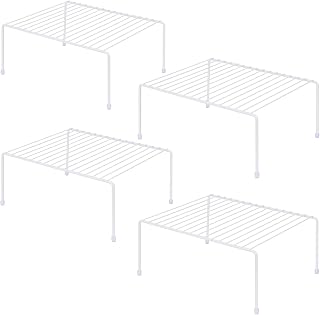 JBESUHI 4-Pack Medium Cabinet Shelves 13.1x10.2 Inch White - Stackable Storage Organizers for Kitchen Fridge Pantry Bathroom