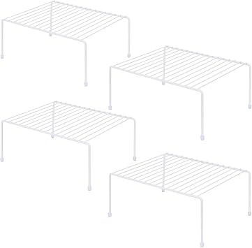 SIBAO Kitchen Cabinet Storage Shelf Rack/Plastic Feet - 13.1 x 10.2 Inch - Steel Metal - Rust Resistant Finish - Cups, Dishes, Cabinet & Pantry Organization 4, White