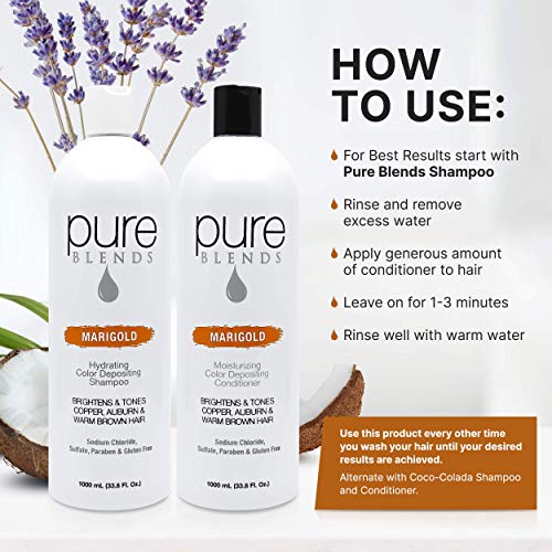 Pure Blends Marigold Moisturizing Color Depositing Conditioner Brighten & Tone Color Faded Hair Semi Permanent Hair Dye Prevents Color Fade Extend Color Service On Color Treated Hair 33.8 Oz #TOP1