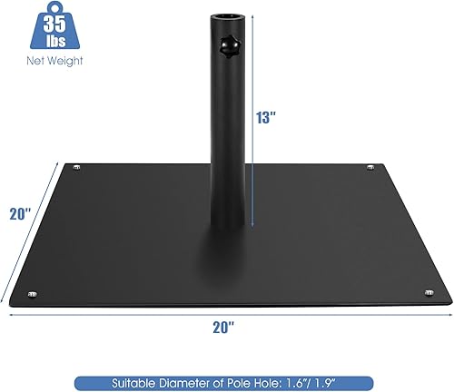 Miniatura 9 de HAPPYGRILL Base de sombrilla de patio de 20 pulgadas, soporte cuadrado de 35 libras para sombrilla de mercado al aire libre con 4 almohadillas
