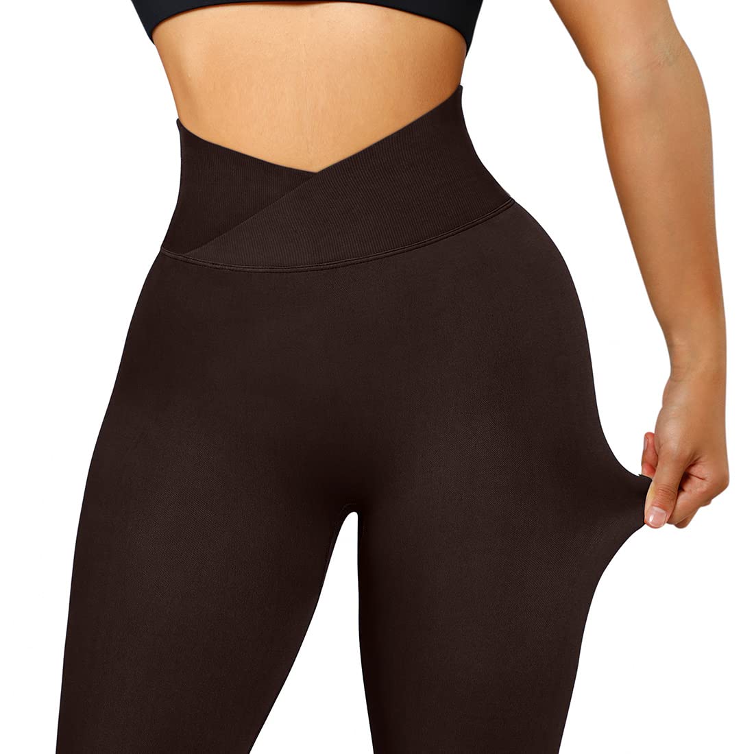 SUUKSESS Women Crossover Seamless Leggings Butt Lifting High Waisted Workout Yoga Pants