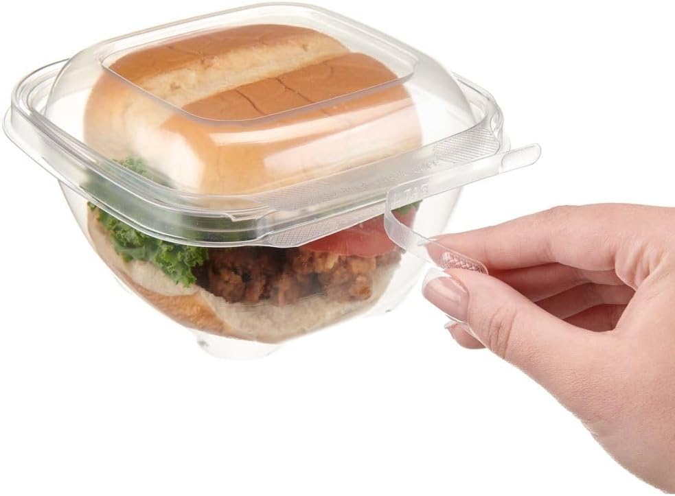 Inline Plastics Safe-T-Chef 5x5 Tamper Evident & Tamper Resistant Microwaveable Clamshell, 24 oz. - Durable Polypropylene Food Service Containers With Dome Lid Non-Vented - C5524D