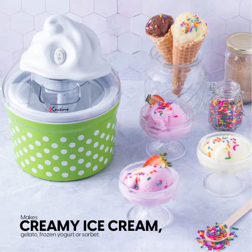 Euro Cuisine Ice Cream, Sorbet & Frozen Yogurt Maker, Homemade Gelato & Soft Serve Kids Ice Cream Maker Machine with 4 Glass Cups - Double-Insulated Freezer Bowl, Mixing Paddle, Lid - 1.5 Quart