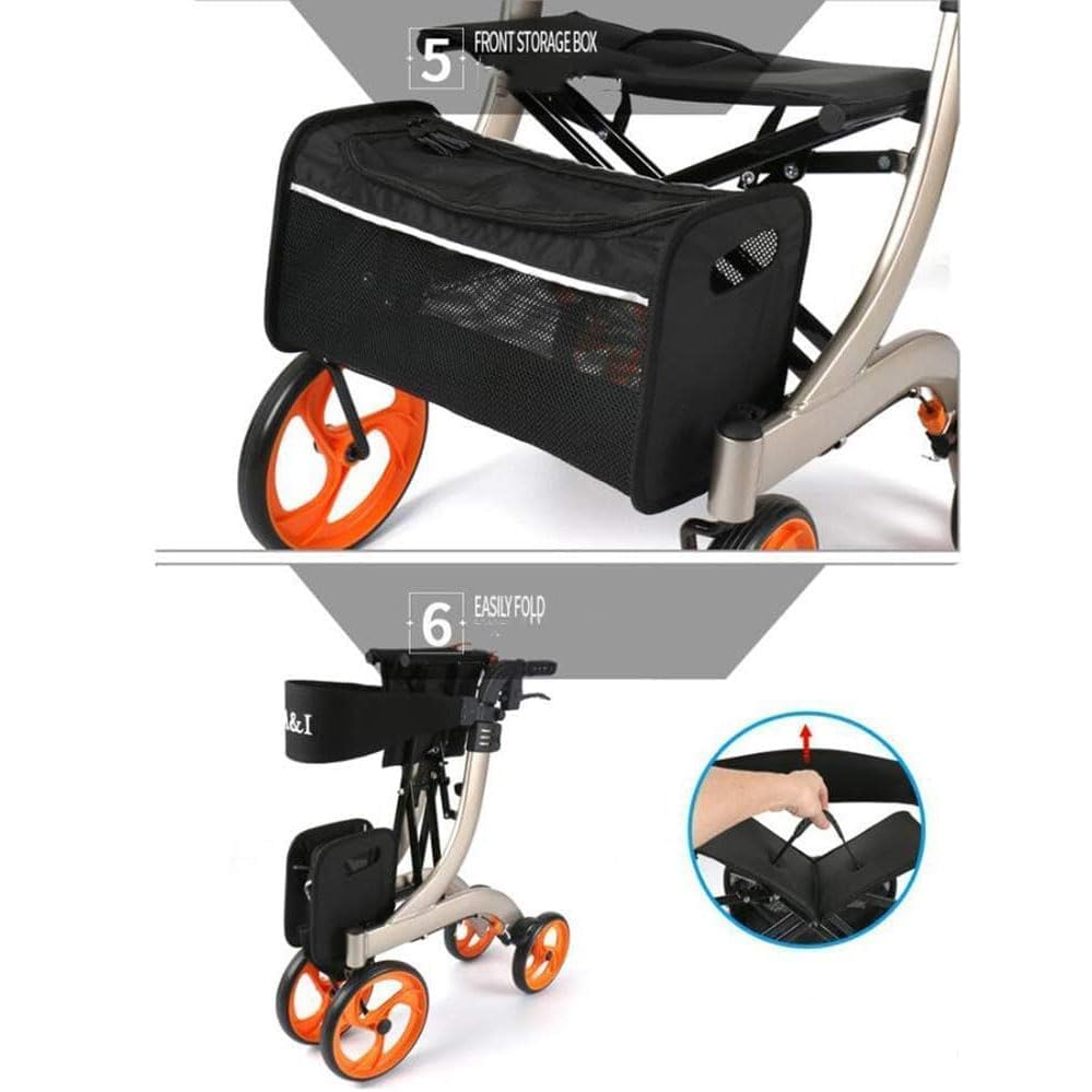 Deambulatore elettrico pieghevole per sedia a rotelle con doppio freno, altezza regolabile, borsa portaoggetti, aiuto per la mobilità per anziani e adulti, uso interno ed esterno