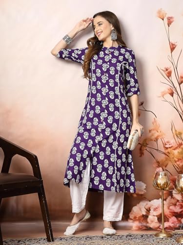 Image of Stylum Women's Pink Floral Printed Rayon A-Line Kurta
