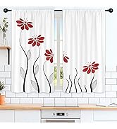 Botanical Floral Curtains - Farmhouse Style Rod Pocket - 42x45 Inch Panel Set