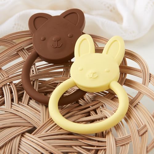Image of C.R. Gibson BPA-Free Silicone Baby Teether, 4.25 inch x 3 inch, Bunny | 100% food-grade, Easy-grip ring, Raised texture, Lightweight, Supports sensory exploration