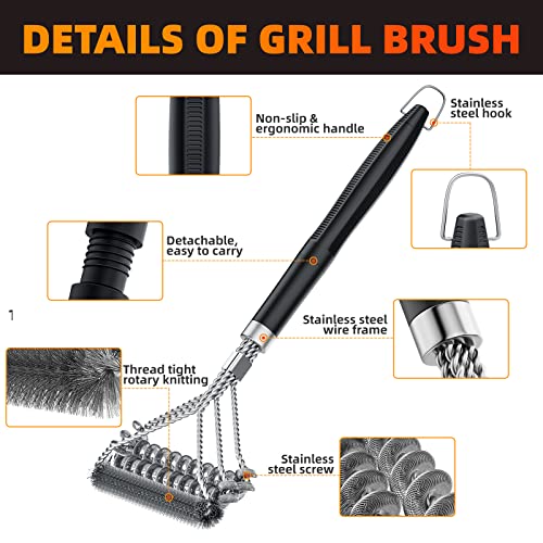 Grill Brush For Outdoor Grill, Bristle Free & Wire Combined Bbq Brush For Grill Cleaning Including Grill Scraper, Safe 17" Stainless Steel Bbq Accessories Grill Cleaner Brush, Awesome Gifts For Men #TOP1