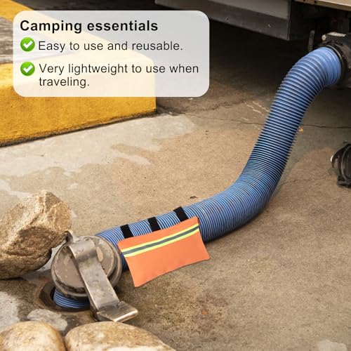 Image of RV Sewer Weight Bag, 600D Oxford Cloth Camper Trailers Sewer Support Bag RV Hose Fastening Device with Reflective Strip RV Sewer Weights Hold Down Accessories, Reduce Accidental Spillage (Orange)