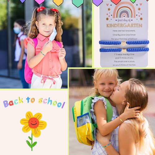 Image of First Day Of Kindergarten Pre K School Mommy And Me Bracelets Gifts, Back To School String Matching Bracelet Set For Mom Daughter Son