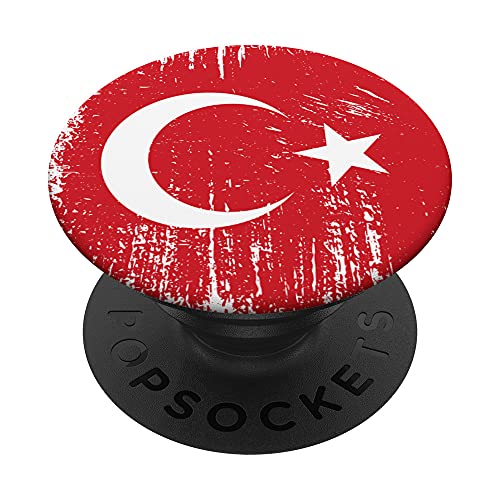 Turkish Vintage Banner Fan Turkey Flag Retro Türkiye PopSockets Swappable PopGrip, Black