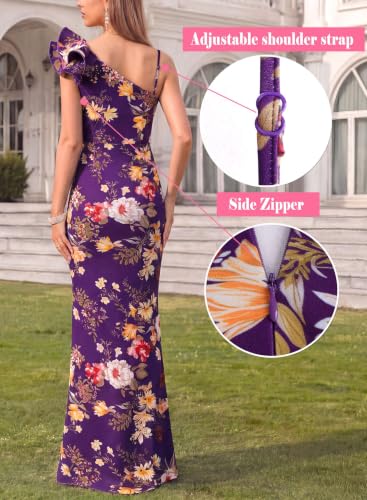 Image of VFSHOW Womens Ruffle One Shoulder Formal Prom Gala Maxi Dress Evening Gown | V Neck, Bodycon, Sexy High Slit, Long Cocktail Wedding Guest Dresses, Party, Bridesmaid