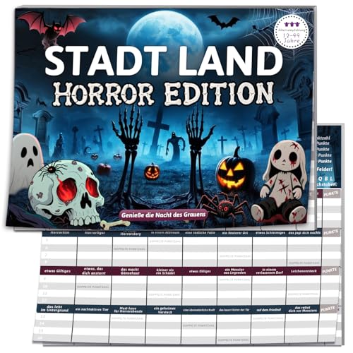 BOYATONG Stadt Land Horror Edition, Gruselig Halloween Party Spiele, Activity Spiel, Halloween Kalender Adventskalender 2026 Geschenk Mitgebsel Erwachsene, Familienspiele Junior Kartenspiel