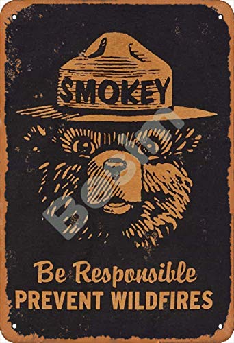 QSHPO Smokey Bear Metal Tin Sign Be Responsible Prevent Wildfires Posters Forest Home Farmhouse Plaque Wall Decor 8x12 Inches