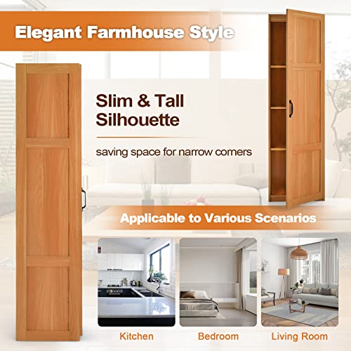 Giantex Kitchen Pantry, Tall Storage Cabinet Single Door, 4-Tier Floor Storage Cabinet For Bathroom, Living Room, Bedroom, 18"X14"X 60" (Oak Color) #TOP7