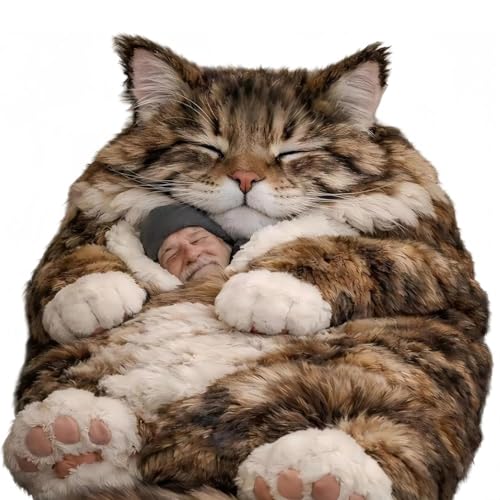 Katzenschlafsack für Menschen, Cat Sleeping Bag 190 X 80cm, Erwachsener-Schlafsack, Adorable Cats Envelopes Sleeping Bag, Bequemer Schlafsack und Flauschiges Kissen in Einem (D)