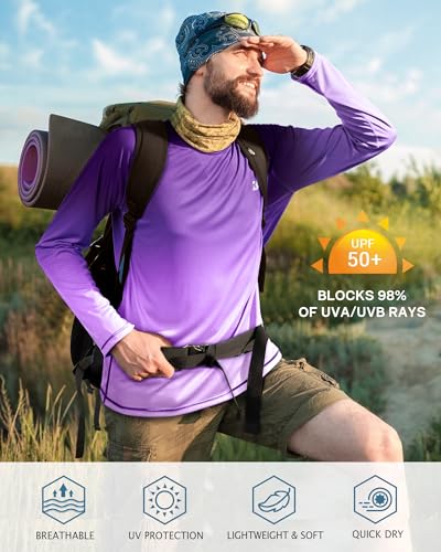 Image of Roadbox Mens UPF 50+ UV Sun Protection Shirts Outdoor Long Sleeve SPF Rash Guard for Fishing Hiking Swimming Running