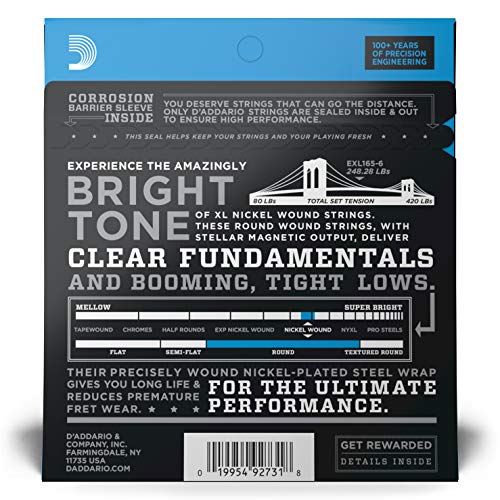Encordoamento Para Baixo 6 Cordas Escala Longa .032-.135 D'Addario XL Nickel Wound EXL165-6