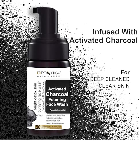 Image of Drontika Wild & Pure Charcoal Foaming Face Wash - 100% Natural Deep Cleanser for Acne, Blackheads & Pore Detox - Oil Control, Sulfate-Free Formula - 300ml
