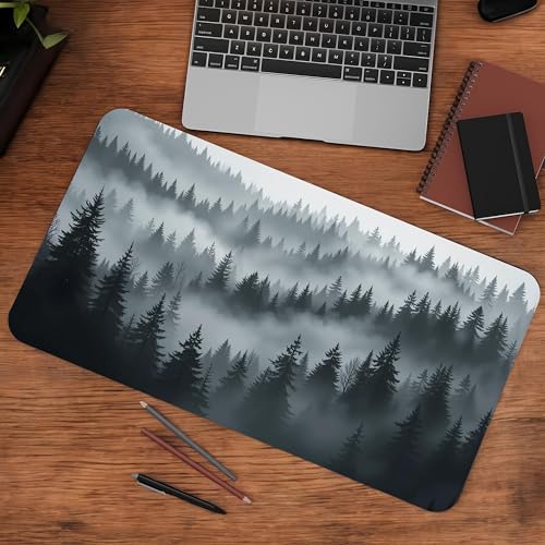 Image of Foggy Forest Premium Desk Mat | Anti-Skid | Anti-Slip | 90 * 42 cm | Laptop Mat for Work from Home /Office /Gaming- Extended Mouse pad and Keyboard Desk mat