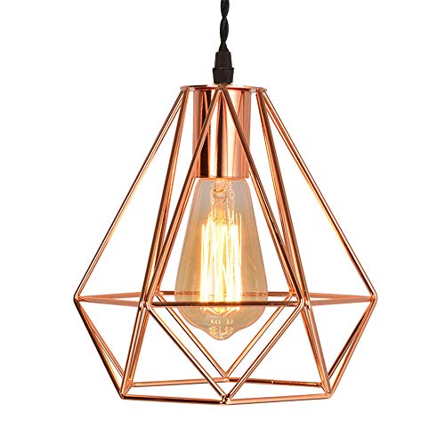 CHEYAL Lustre en Métal Industriel Rétro Bird Cage Loft Bar Suspendu Luminaire Suspendu (1 Suspension, Or Rose) Cover