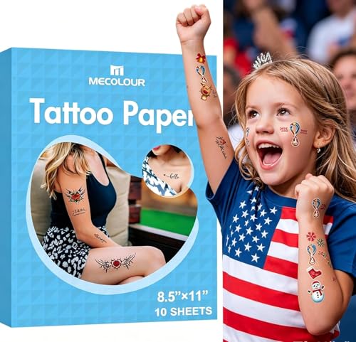 MECOLOUR Printable Temporary Tattoo Paper for LASER Printer,8.5"X11" 10 Sheets, DIY Image Transfer Decal Paper for Skin