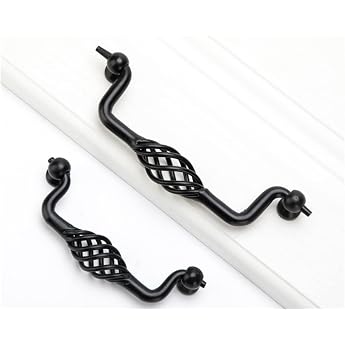 Pack of 2 Handles for Kitchen Cabinets - Birdcage Style Furniture Handles Black Vintage Cabinet Handles Hole Spacing 128 mm D