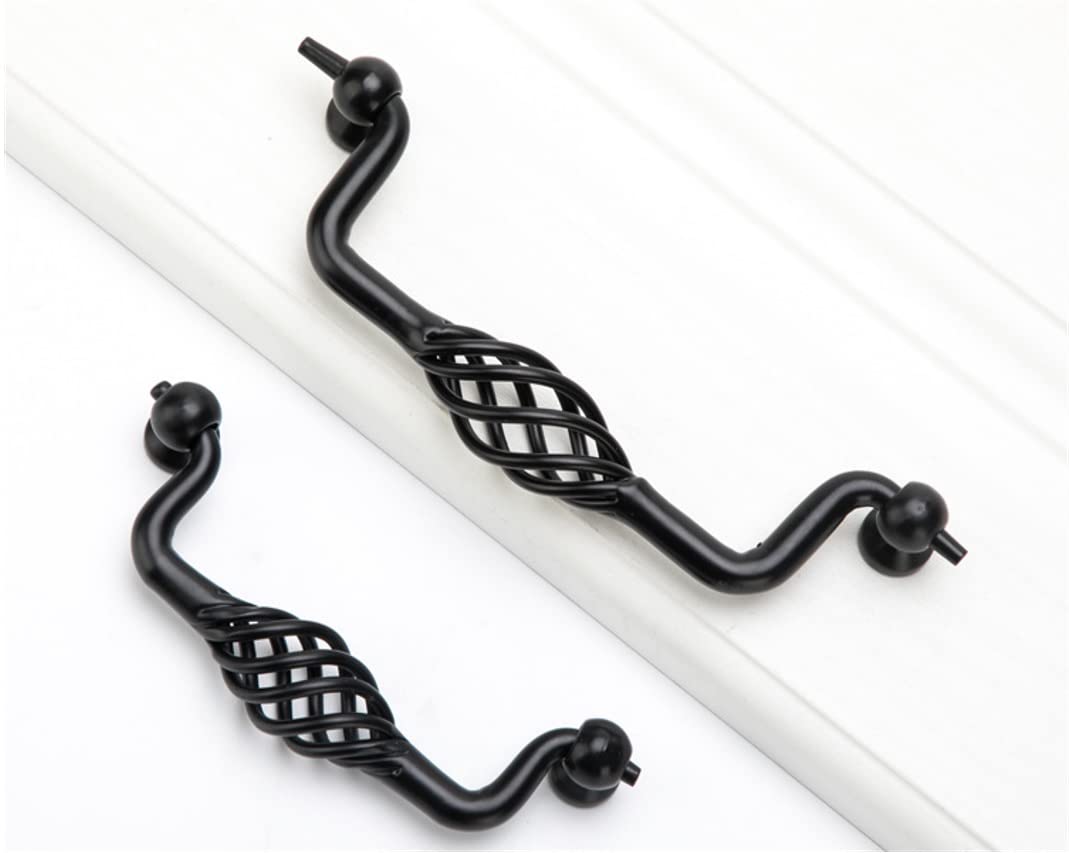 SYDARSYN 2 Pack Hollow Kitchen Cupboard Handles Black Door Handles 96mm Drawer Handles Cabinet Handles (Birdcage Shape)