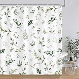 Bonhause Duschvorhang Eukalyptus Blätter Grüne Aquarell Pflanze Duschvorhänge 180 x 180 cm Anti-Schimmel Wasserdicht Polyester Stoff Waschbar Bad Vorhäng für Badzimmer mit 12 Haken