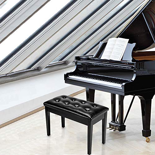 Bonnlo Wooden Double/Duet Piano Bench With Storage And Thick Cushion Faux Leather Padded Piano Stool Artist Duet Seat- Black #TOP5