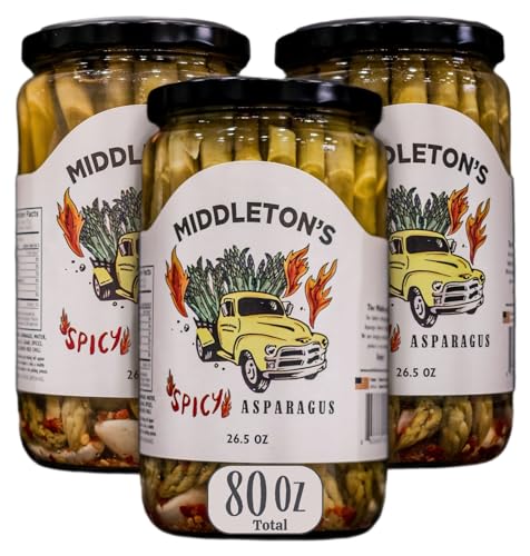 Middleton Farms Pickled Asparagus Variety Pack - Farm Direct Purple, Green &amp; Spicy Asparagus Pickled in a Jar, Set of 3 - Made in USA, Farm to Table Freshness, 26.5 Ounces Each (Spicy Green, 26.5 Fl Oz (Pack of 3))