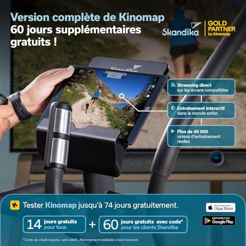 Skandika Vélo elliptique Carbon Champ, Vélo elliptique Pliable, 32 Niveaux de Résistance, 19 Programmes, Frein Magnétique, Écran LED, Bluetooth, Kinomap, Masse d'inertie 24KG, Max 150KG – Image 4